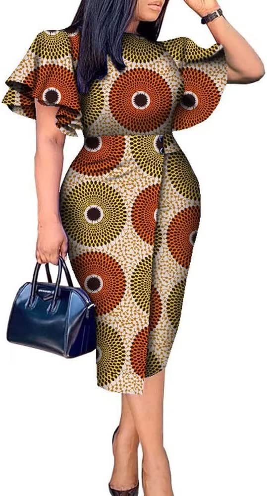 traditional dresses_iooiooi African Dresses for Women Butterfly Sleeve High Waist Knee-Length Elegant Dress