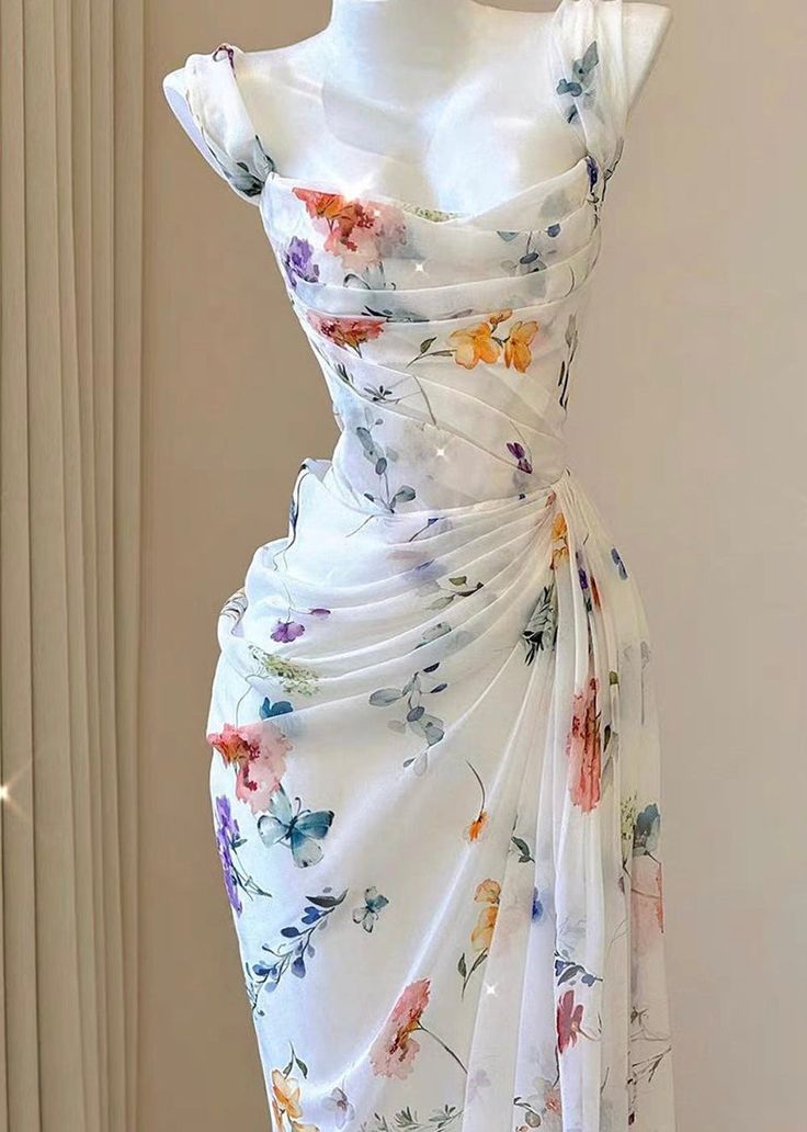 elegant dresses_Water Flower Draped Maxi Dress