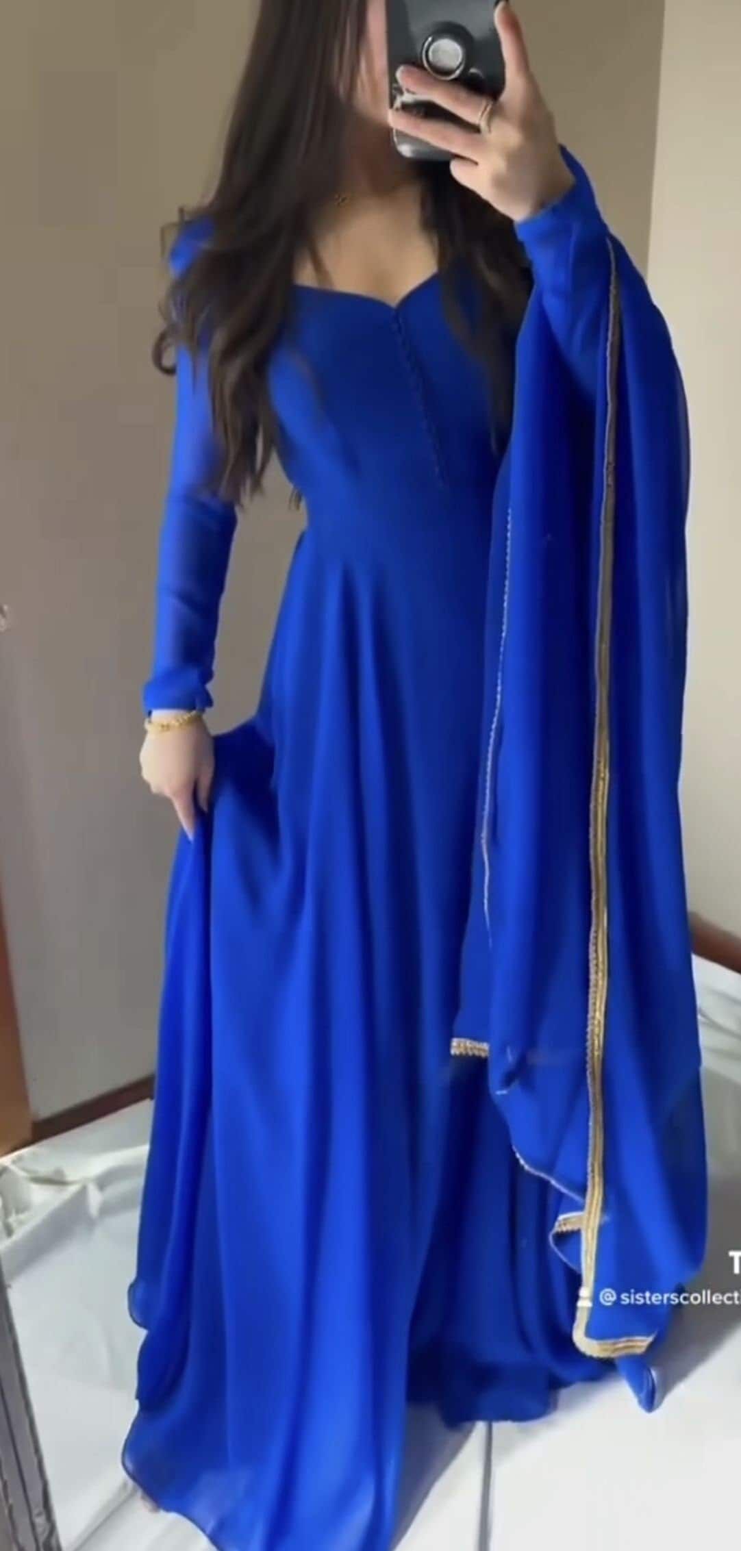 traditional dresses_Royal Blue Gown Anarkali Kurti With Dupatta: Bollywood Salwar Kameez - Etsy