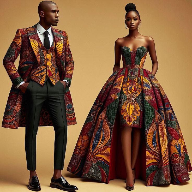 traditional dresses_African couple matching outfits, African wedding attire, African Bride and Groom outfits, African traditional modern dress,  African Prom