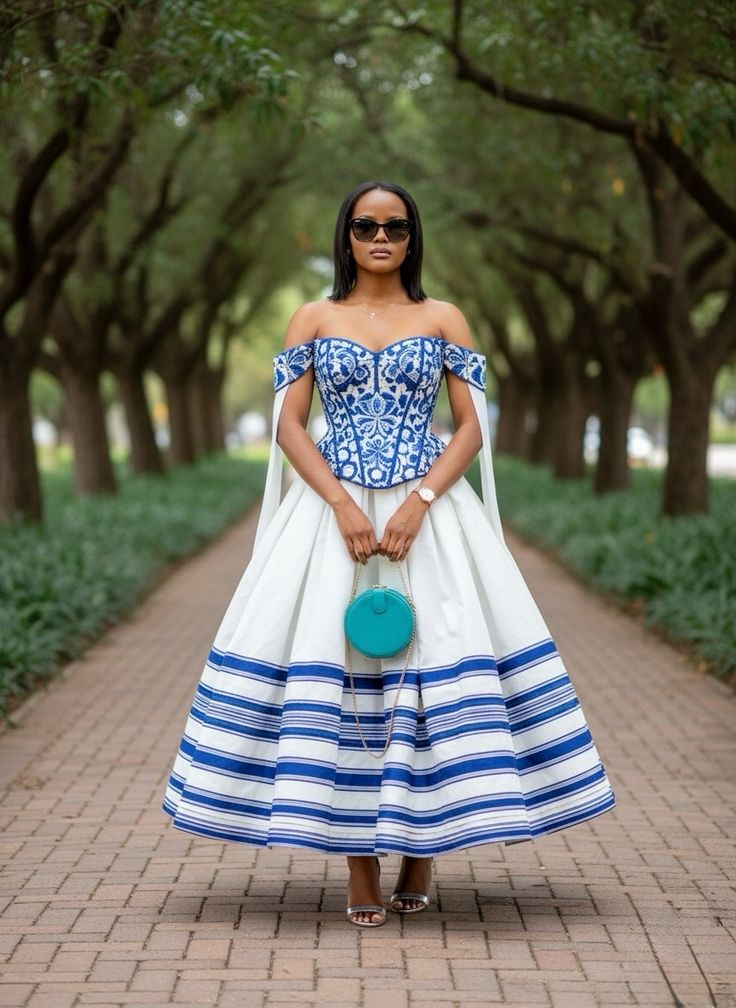 traditional dresses_Setswana Patlo Guest look. Xhosa print skirt and German print inspired corset.