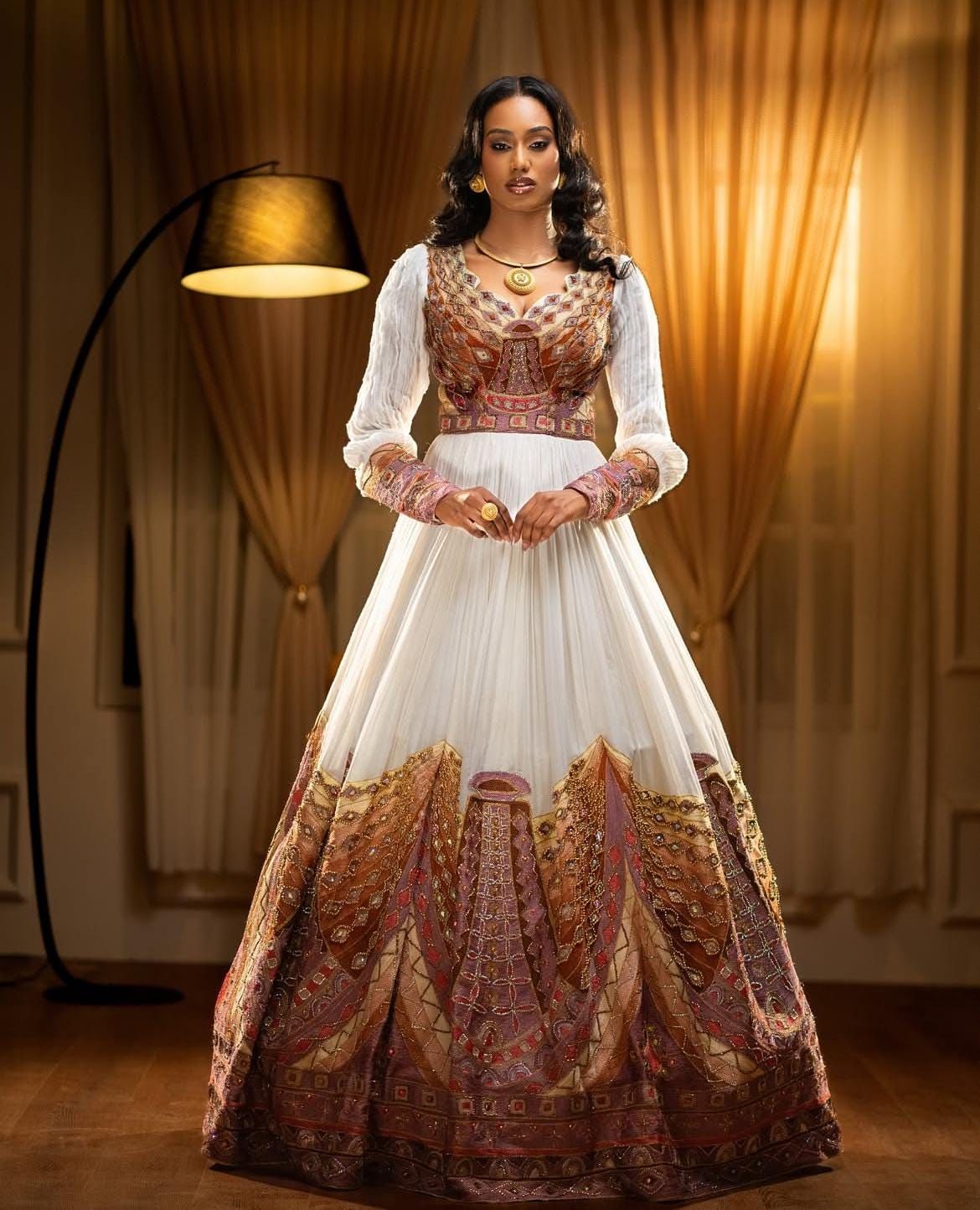 traditional dresses_Modern Habesha Wedding Kemis - Stylish Ethiopian Bridal Dress with Cultural Flair