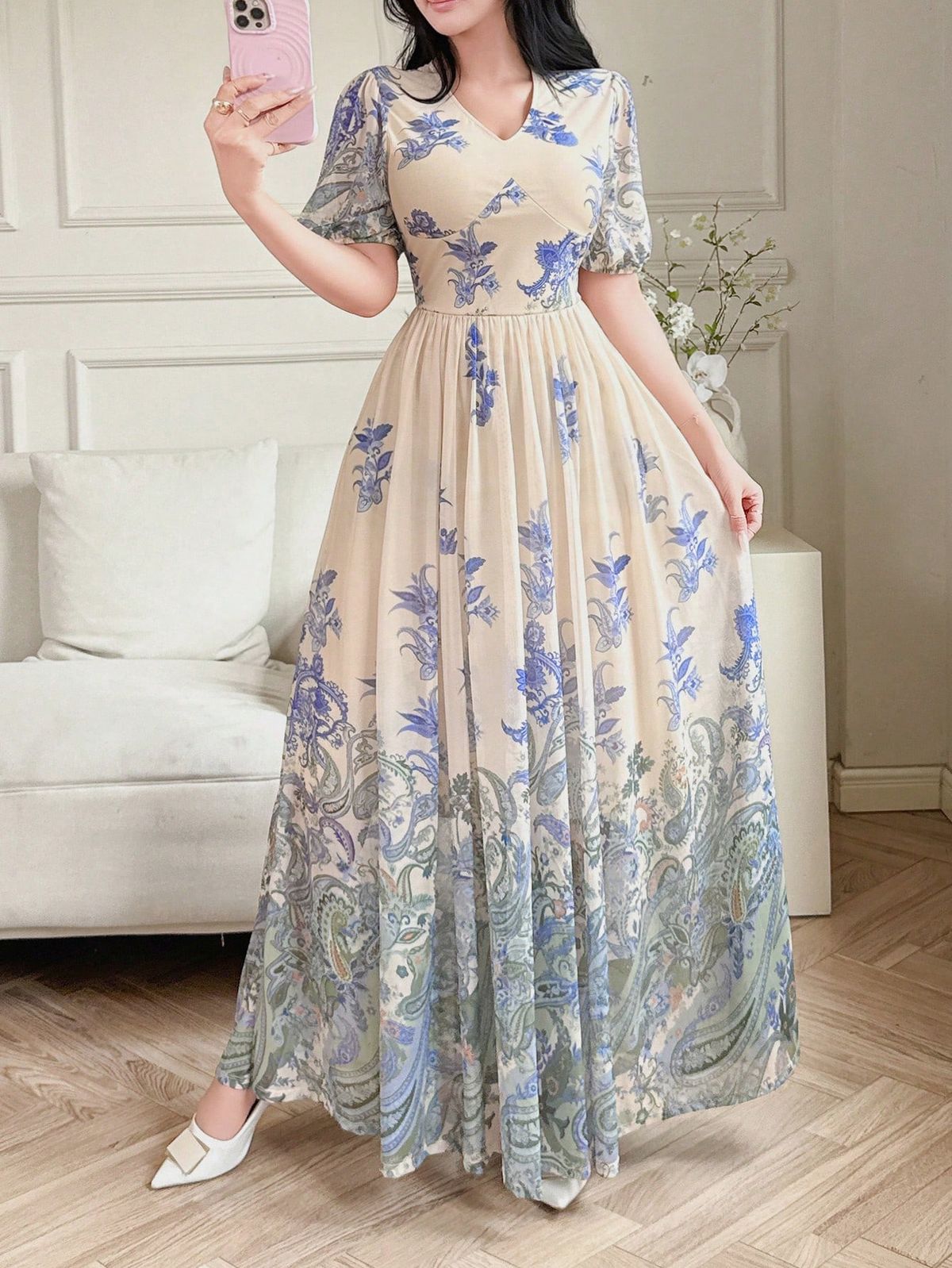 traditional dresses_Women's Elegant Paisley Print Dress