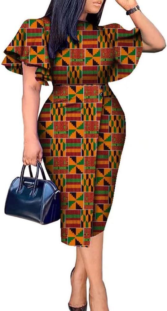 traditional dresses_iooiooi African Dresses for Women Butterfly Sleeve High Waist Knee-Length Elegant Dress