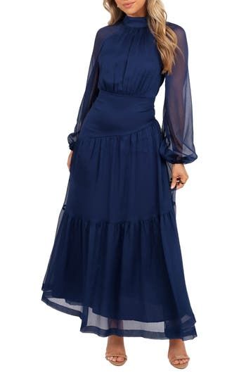 long sleeve dresses_Petal & Pup Julip Long Sleeve Tiered Maxi Dress in Navy at Nordstrom, Size Small