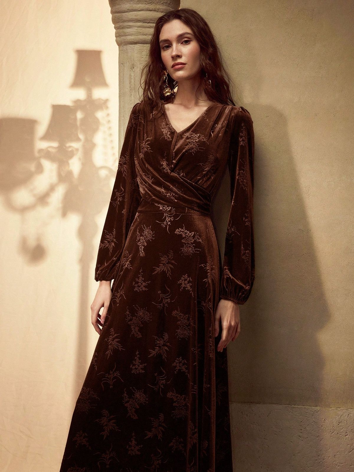 long sleeve dresses_WOMEN'S VELVET JACQUARD DRESS