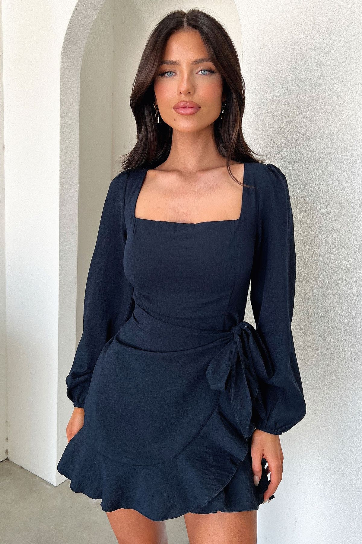 long sleeve dresses_Silvana Long Sleeve Wrap Mini Dress - Navy - 6