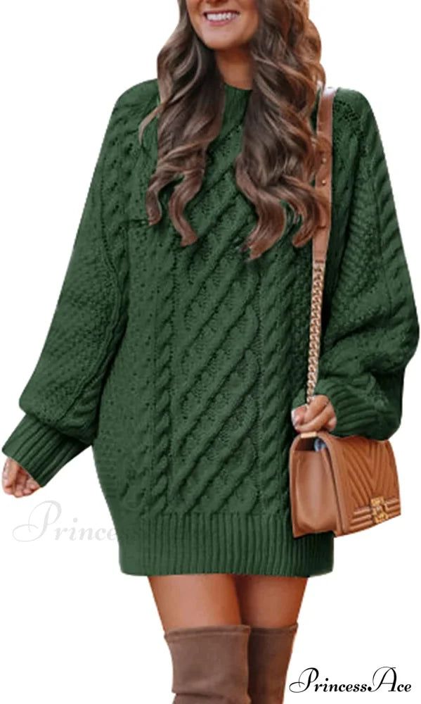long sleeve dresses_Women's Crewneck Long Sleeve Cable Knit Sweater Dress