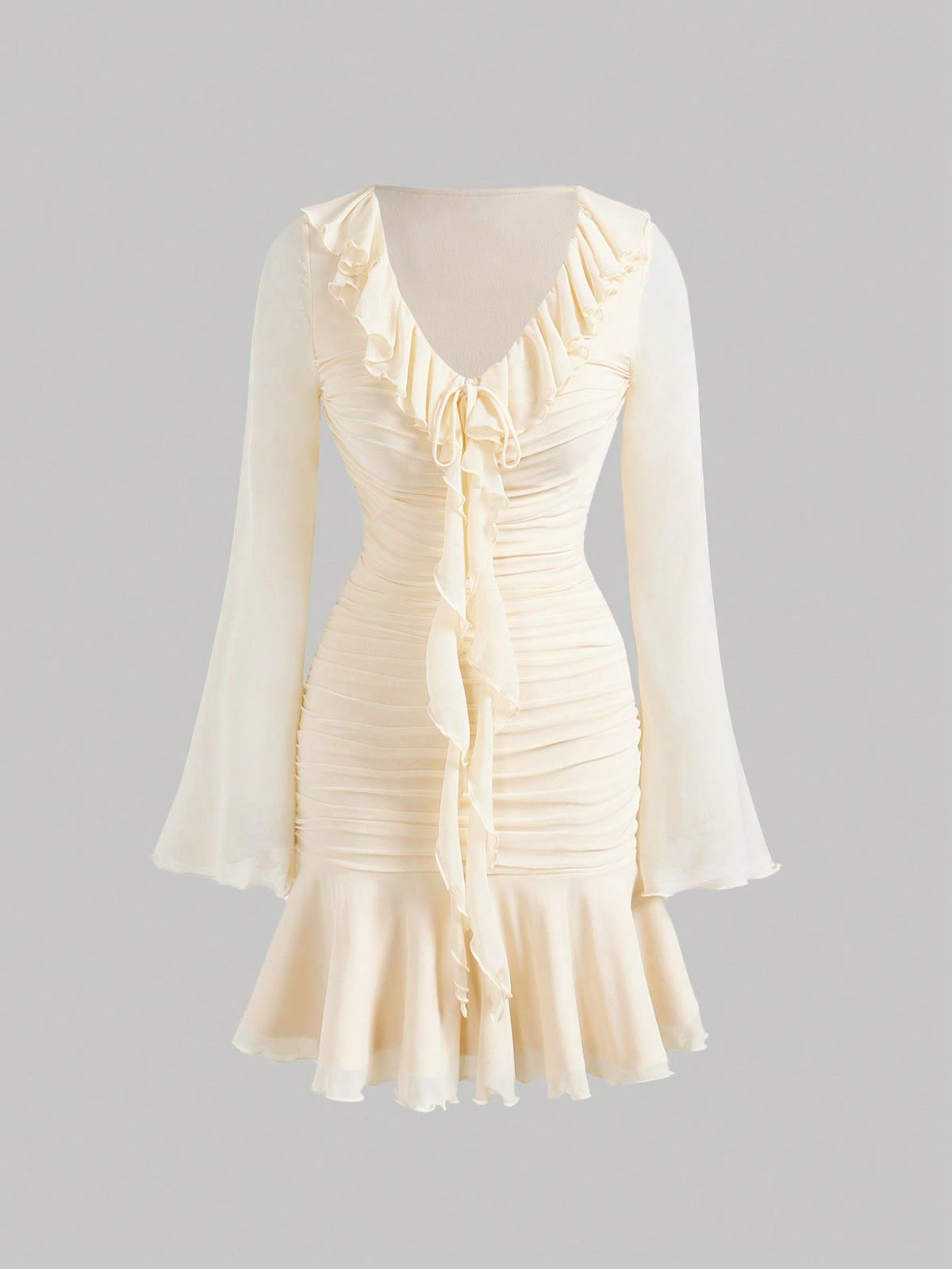 long sleeve dresses_Women Ruched Tie-Waist Long Sleeve Dress