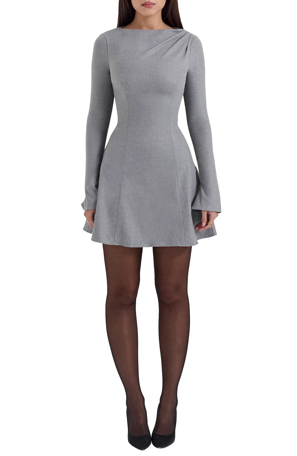 long sleeve dresses_HOUSE OF CB Angelique Long Sleeve Minidress in Grey at Nordstrom, Size Large Long