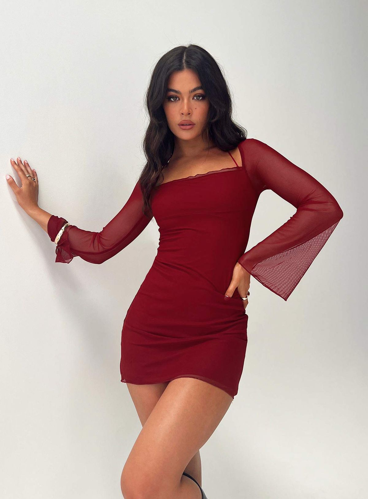 long sleeve dresses_Bilbao Long Sleeve Mini Dress Burgundy