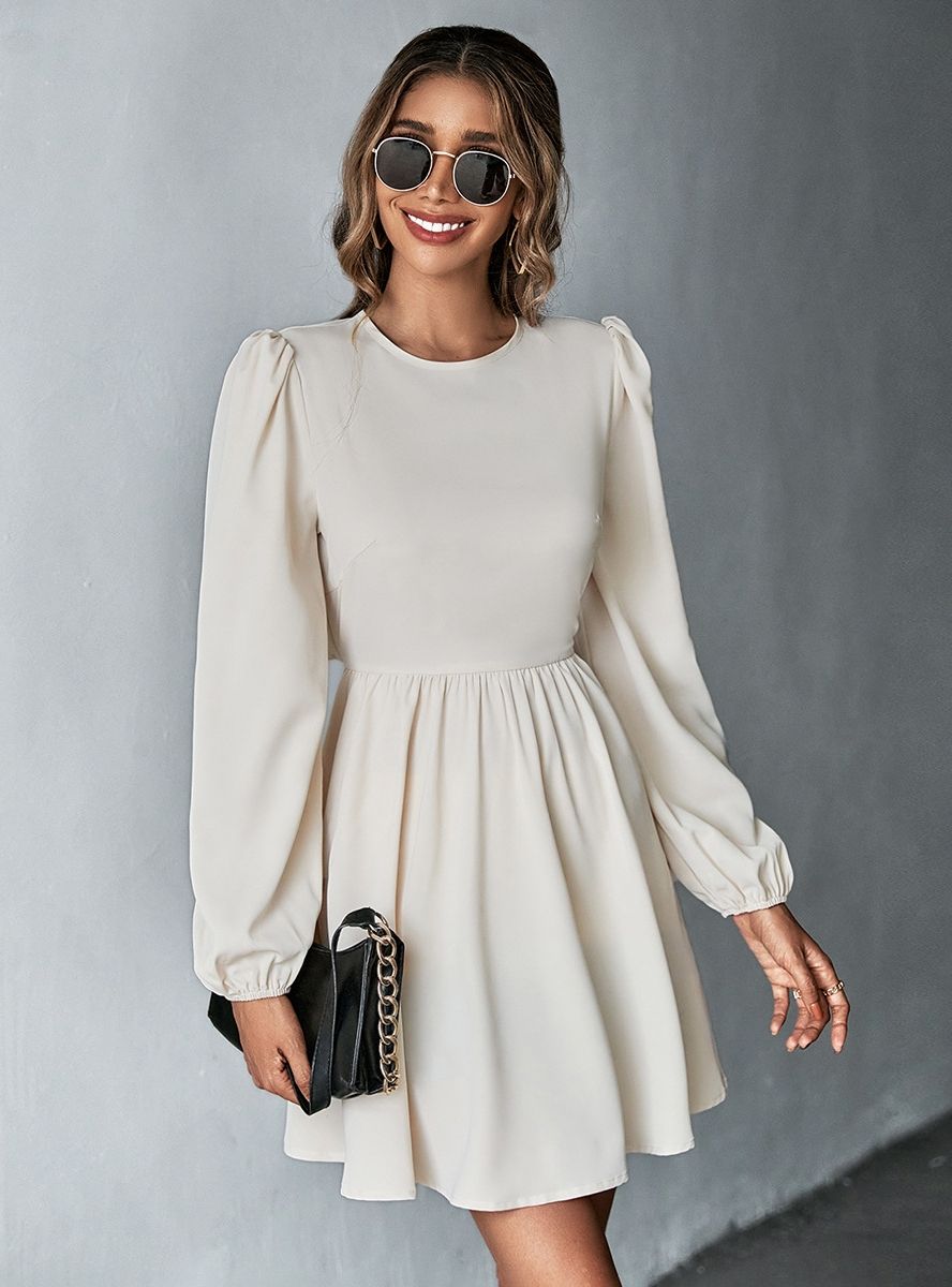 long sleeve dresses_Apricot Backless Long Sleeve Short Dress
