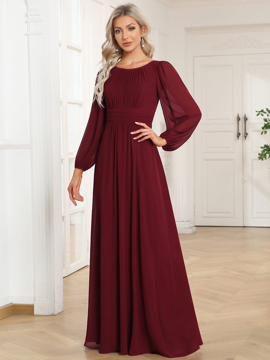 long sleeve dresses_ever CELESTE|Chiffon High Empire Waist Puff Sleeve Mother Dress