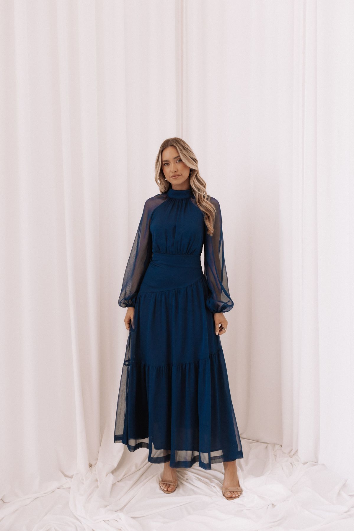 long sleeve dresses_Julip Sheer Long Sleeve Maxi Dress - Navy