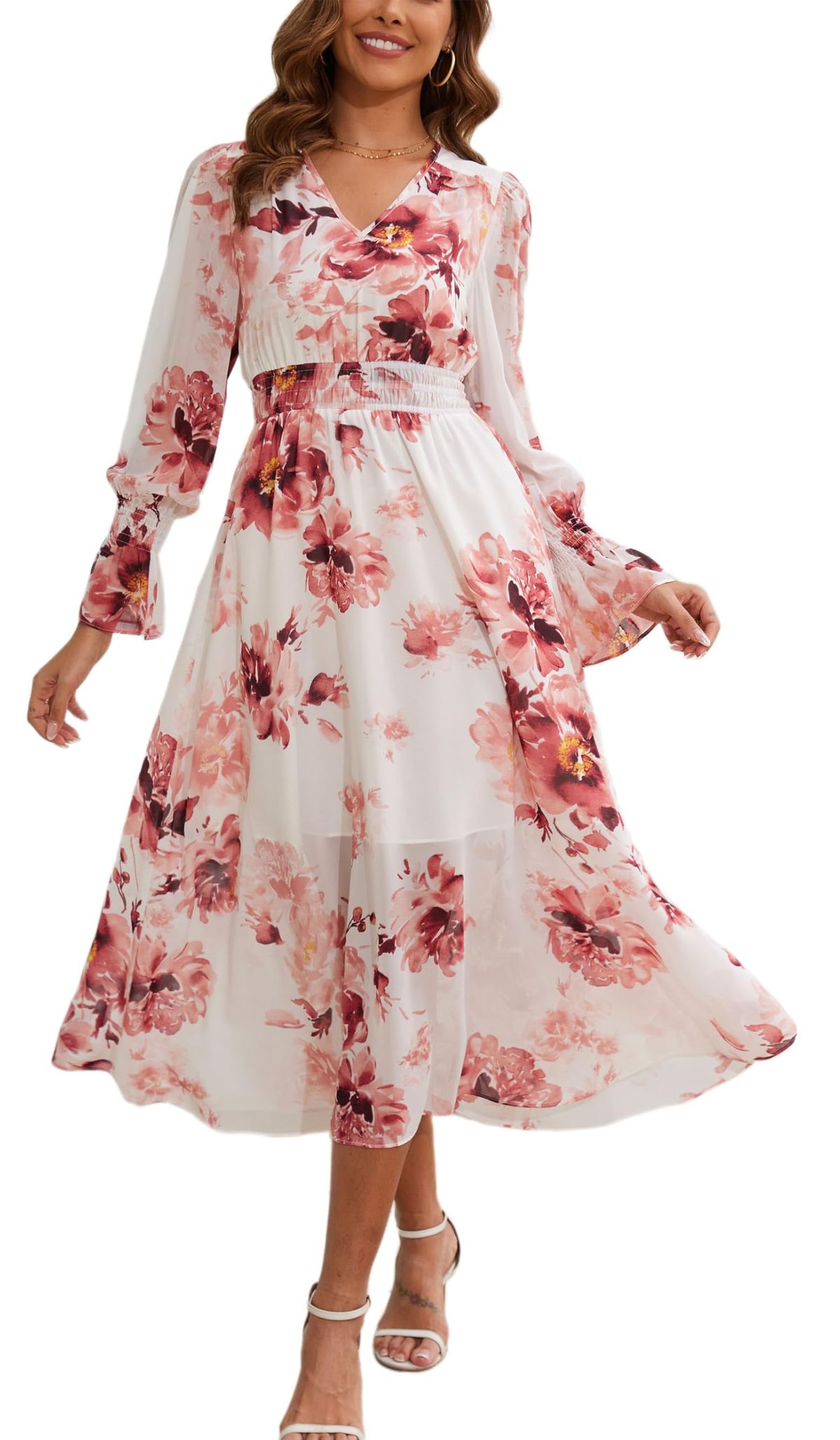 long sleeve dresses_Kormei Women's Fall Maxi Dress Long Sleeve V Neck A Line Flowy Wedding Guest Cocktail Party Dresses