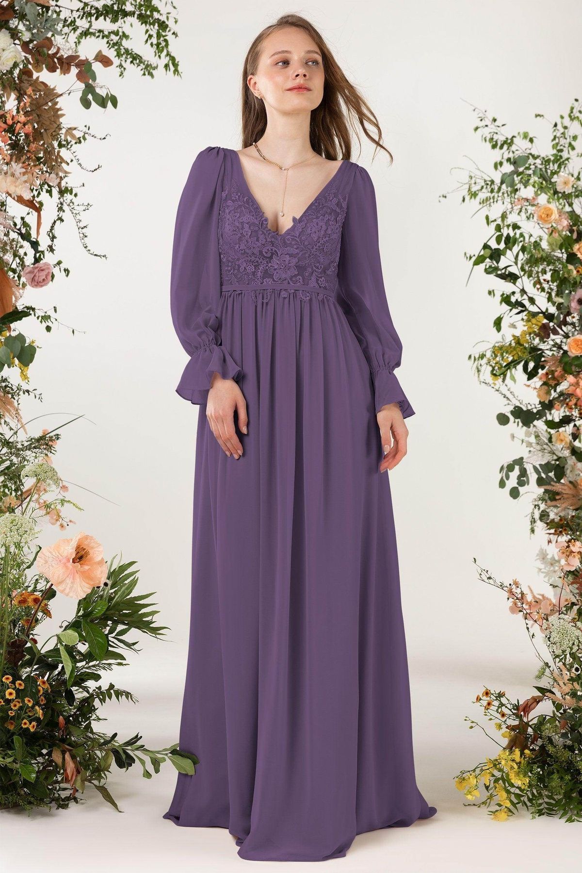 long sleeve dresses_A-Line Sweep-Brush Train Chiffon Bridesmaid Dress CB0478 - Lavender