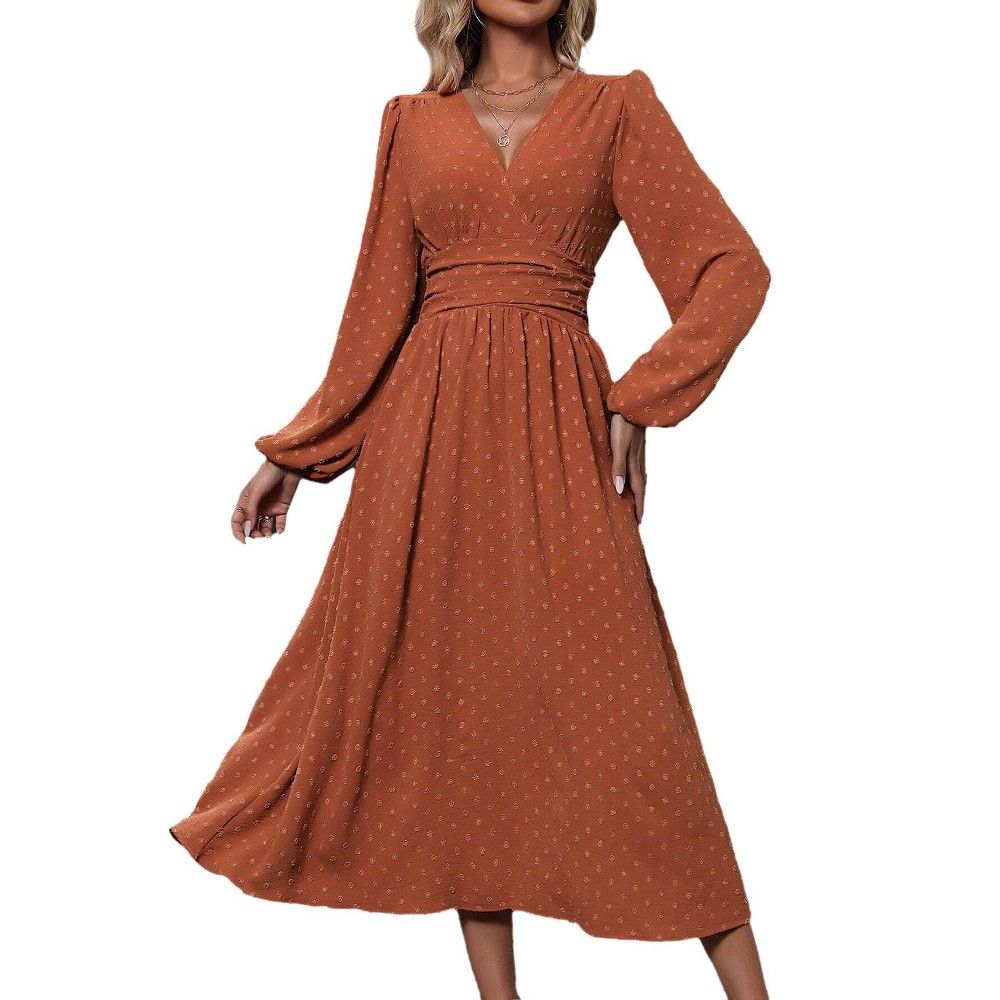long sleeve dresses_Women's 2025 Fall Long Sleeve Maxi Dress V Neck A Line Long Flowy Casual Party Dresses