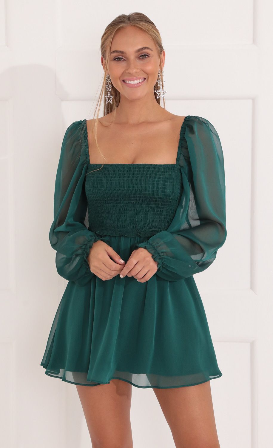 long sleeve dresses_Kaz Fit and Flare Dress in Green