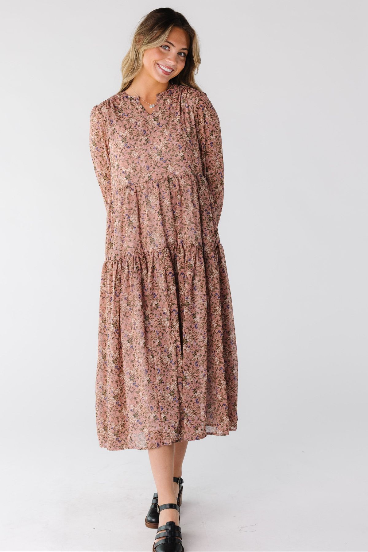 long sleeve dresses_Brass & Roe Roxi Dress - Mauve Print / XXXL