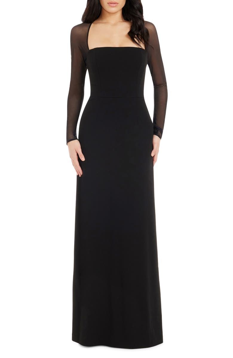 long sleeve dresses_Dress the Population Maxwell Square Neck Long Sleeve Gown | Nordstrom