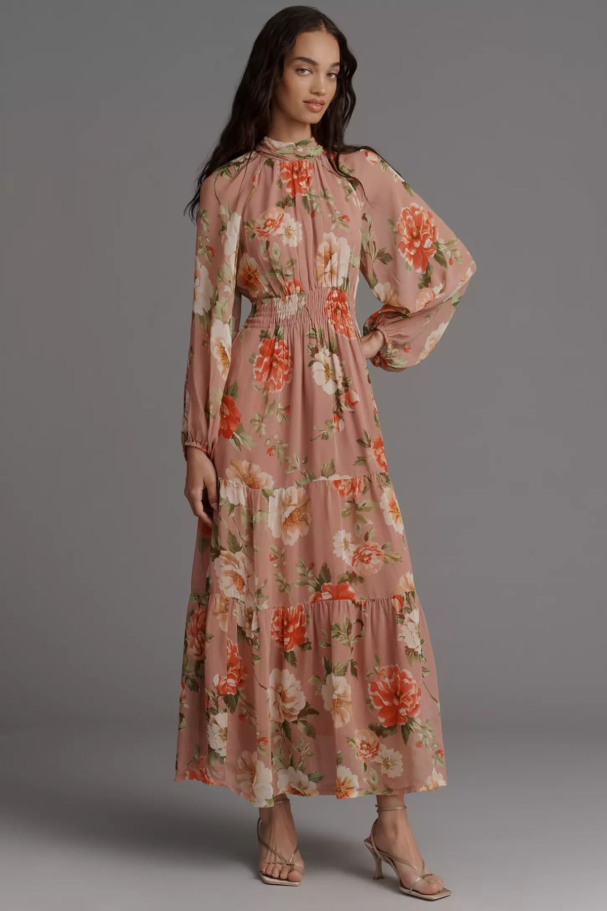 long sleeve dresses_The Somerset Long-Sleeve Mock-Neck Chiffon Maxi Dress