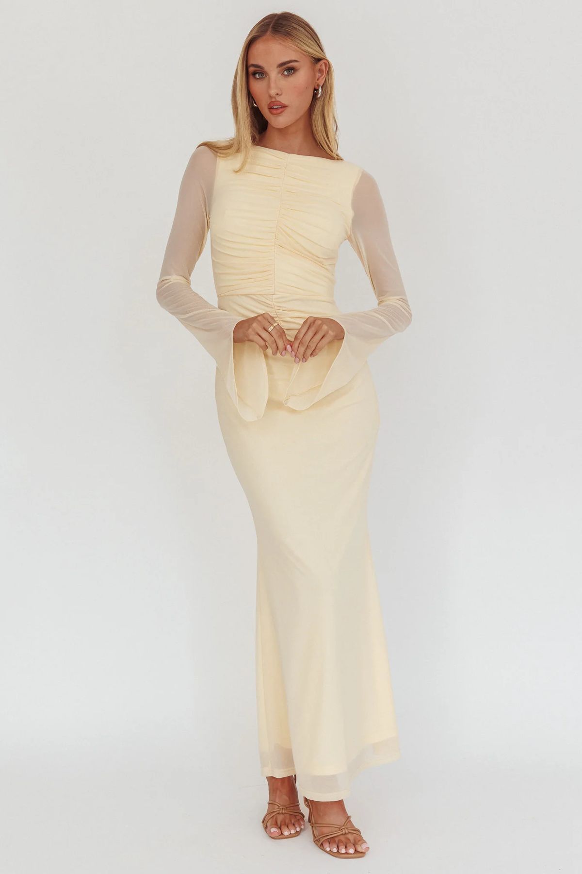 long sleeve dresses_Luna Love Long Sleeve Mesh Maxi Dress Cream