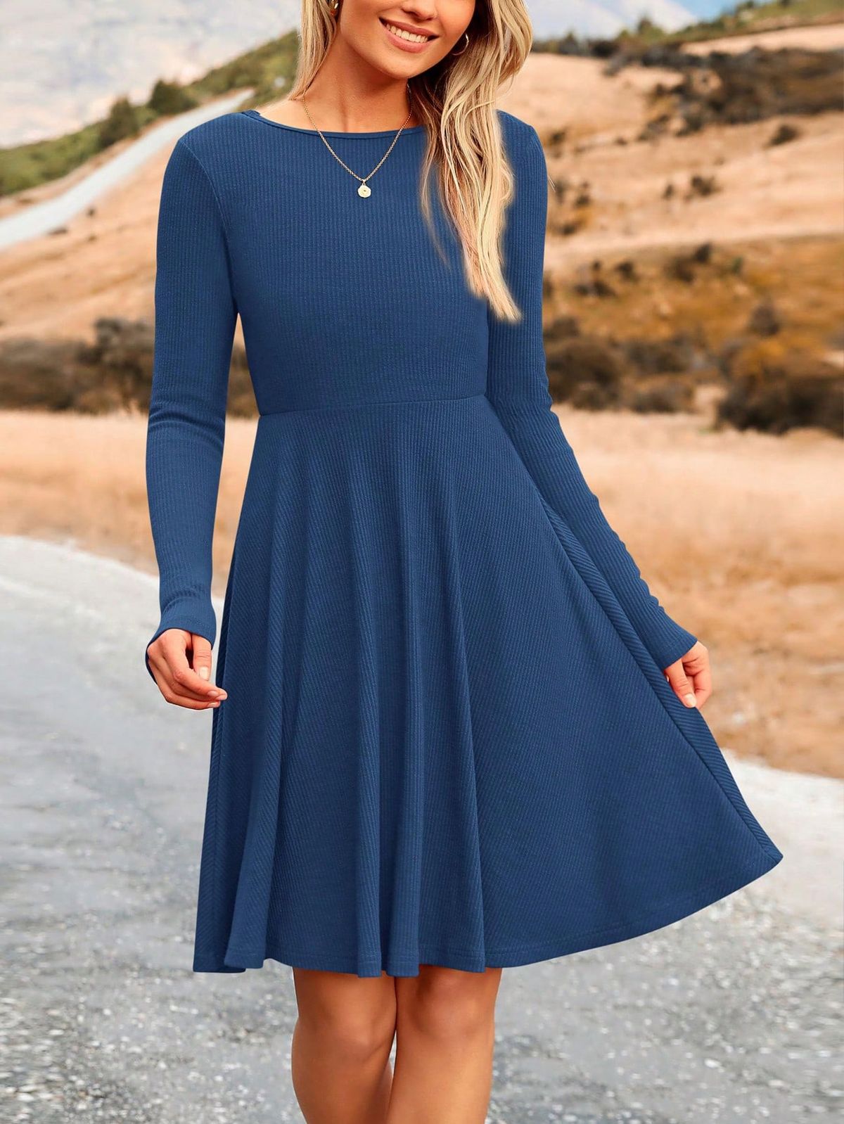 long sleeve dresses_Christmas Women's Fall Short Dress Ribbed Knit Crewneck Long Sleeve A Line Flowy Casual Elegant Cute Going Out Dresses