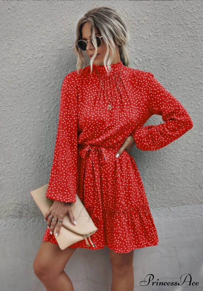 long sleeve dresses_Ruffle Hem Shirt Dress with Pretty Print - L / BLACK