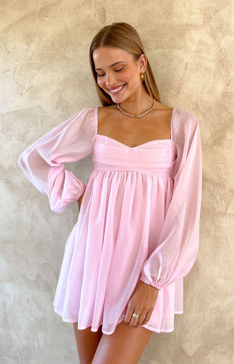 long sleeve dresses_Narla Pink Long Sleeve Mini Dress | Size US 4 | Shop Mini Dresses by Beginning Boutique