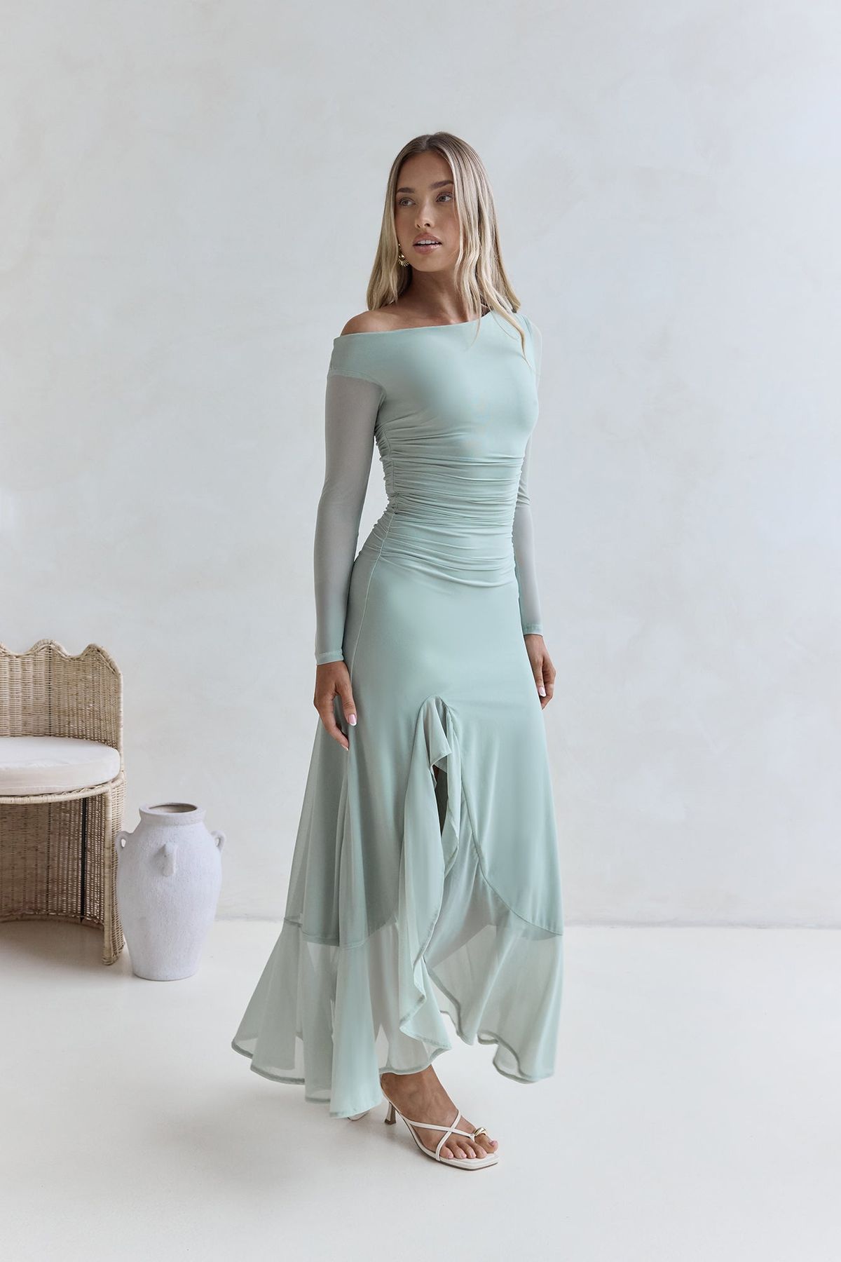 long sleeve dresses_Whispered Secrets Mesh Long Sleeve Maxi Dress Sage