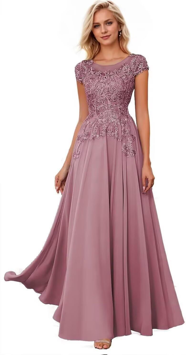 elegant dresses_Elegant Mother of Bride Dresses for Women Long Chiffon Lace Wedding Guests Dress Formal Prom Gowns with Pockets
