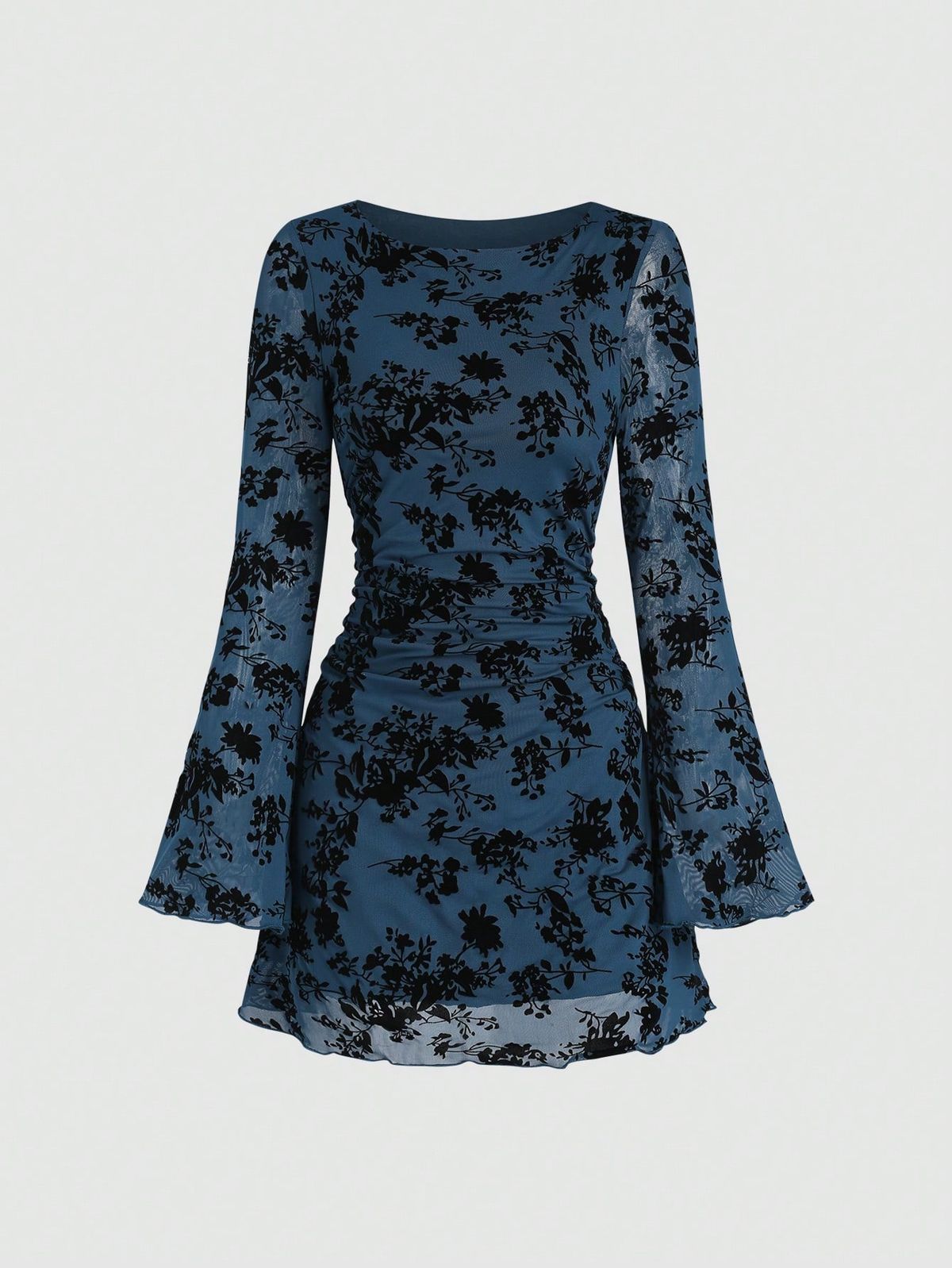 long sleeve dresses_Women's Elegant Vintage Mesh Flocked Long Sleeve Fitted Mini Dress