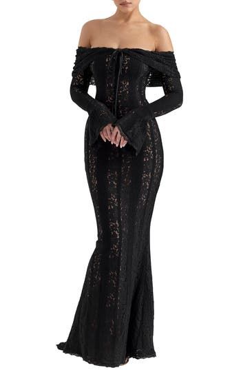 long sleeve dresses_HOUSE OF CB Belle Off the Shoulder Long Sleeve Maxi Dress in Black at Nordstrom, Size X-Small
