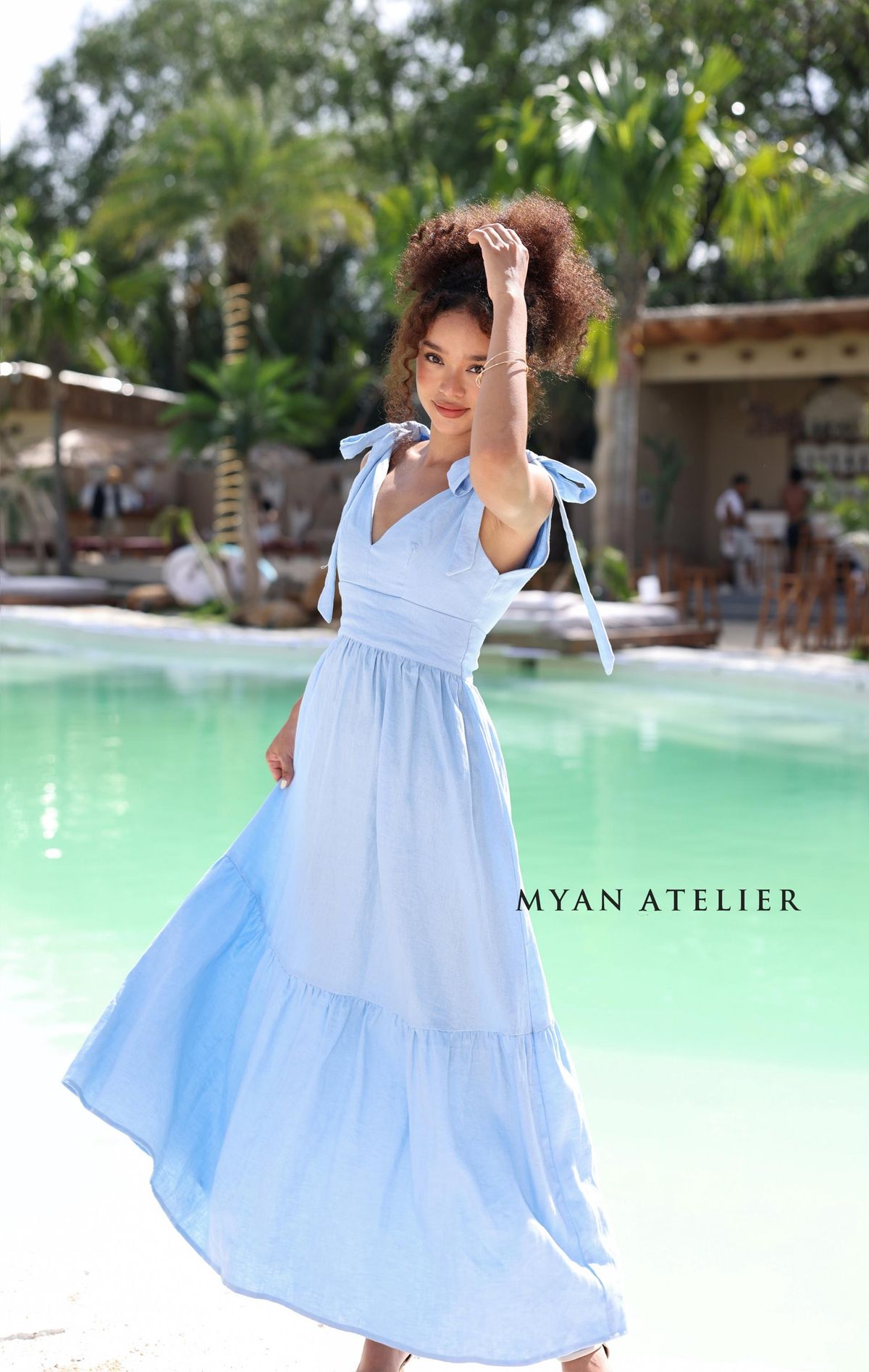 maxi dresses_Tiered maxi dress LUCCI, V-neck maxi dress, Sleeveless linen dress, Linen beach dress, Linen dress women, Custom dress, Linen clothing women