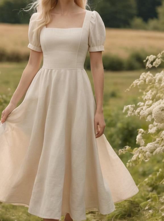 maxi dresses_Cottagecore Dress Sewing Pattern, Square Neck Bishop Sleeve Midi Dress PDF Pattern, Romantic Fit and Flare Linen Dress, A4 A0 US Letter - Etsy