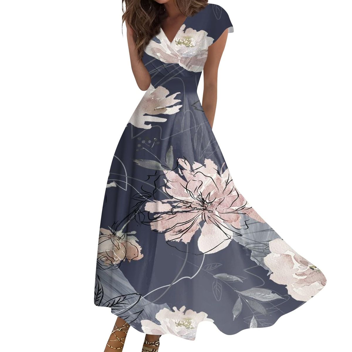 maxi dresses_Maxi Dresses for Women 2025 Casual Sexy Short Sleeve Summer Dresses V Neck Plus Size Formal Trendy Floral Long Dress