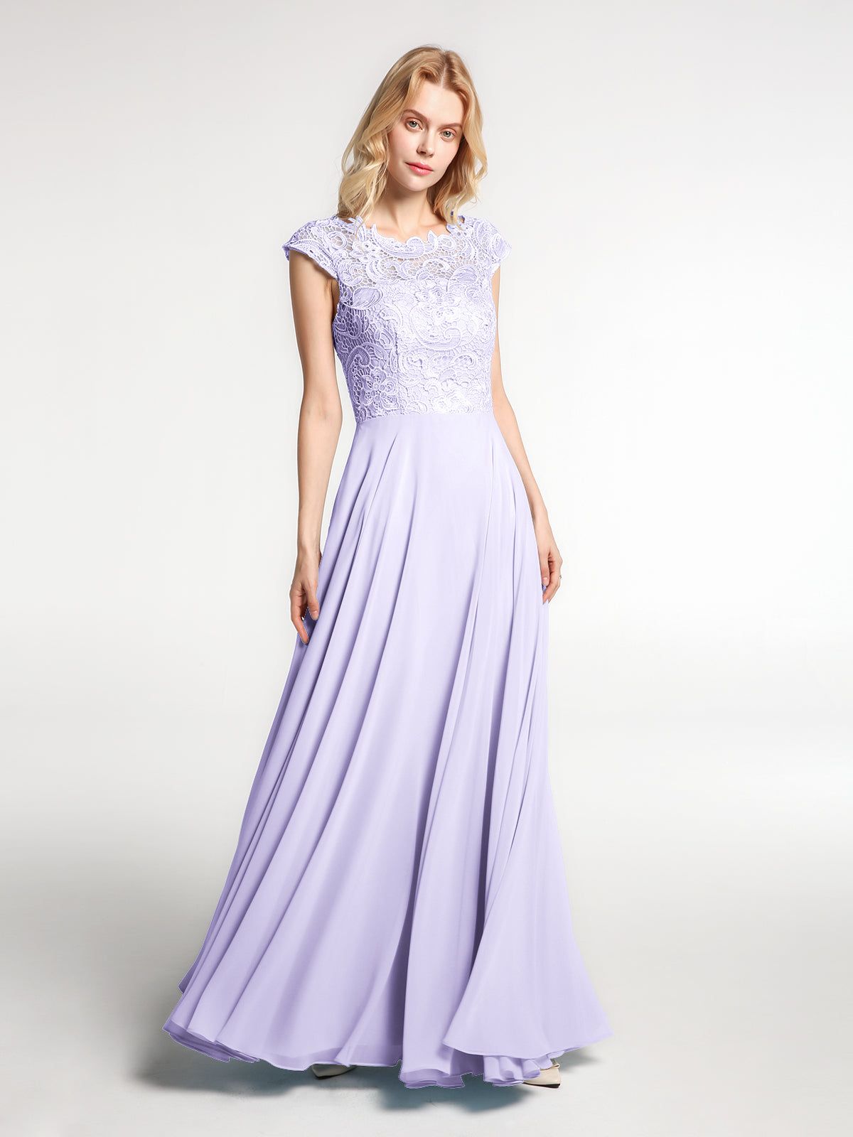 maxi dresses_Illusion Wrap Neck Lace and Chiffon Maxi Dress-Lilac Wallis BABARONI