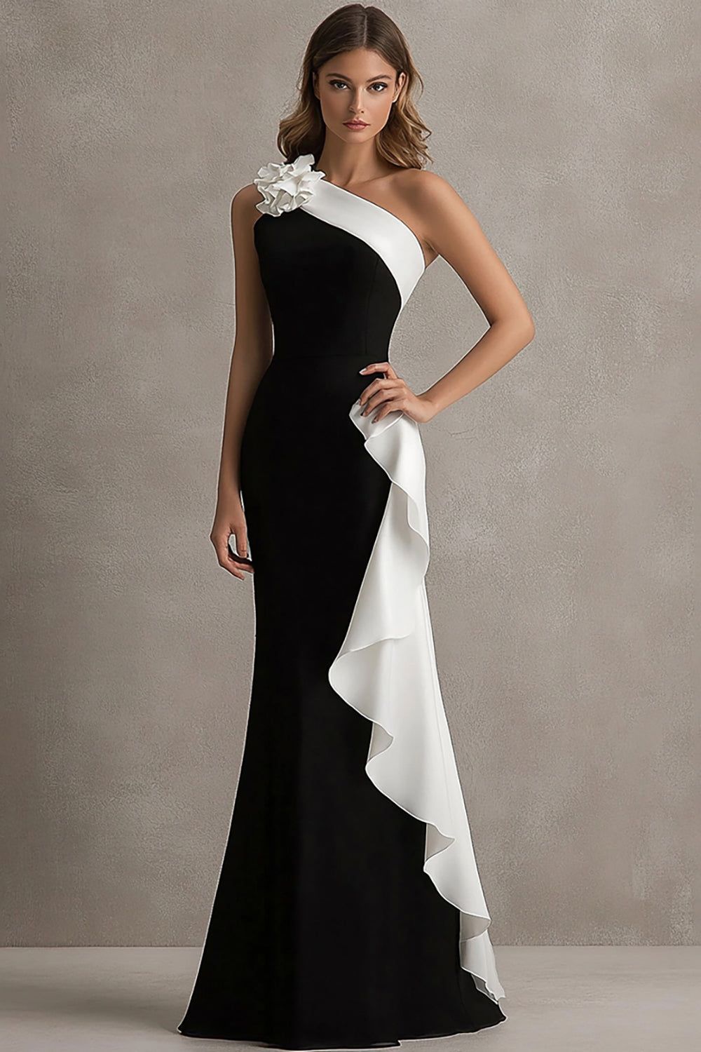 elegant dresses_One Shoulder Mermaid Ruffles Long Black Tie Dress