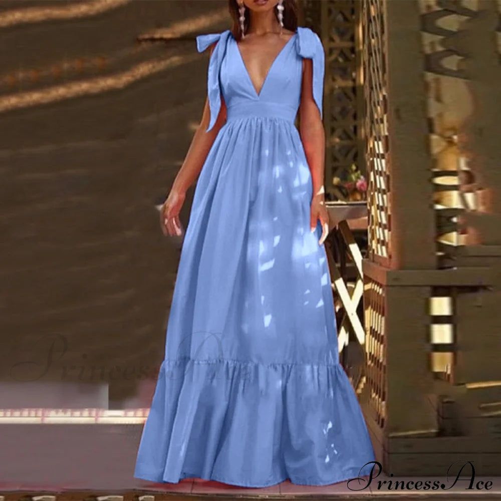 maxi dresses_Sexy Deep V Neck Maxi Dresses - Pink / M