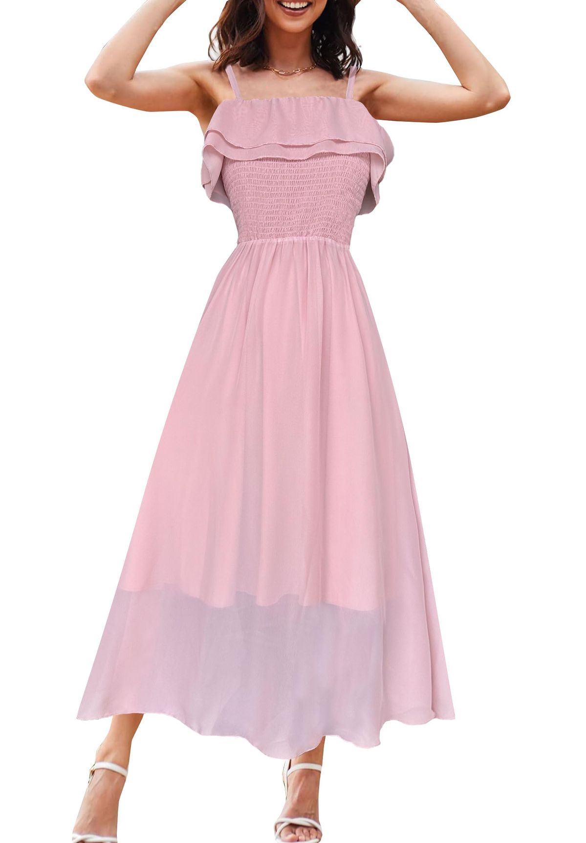 maxi dresses_COOUFE Women's Summer Dresses 2025 Sundress Spaghetti Strap Smocked Ruffle Beach Long Dress Boho Floral Maxi Dresses