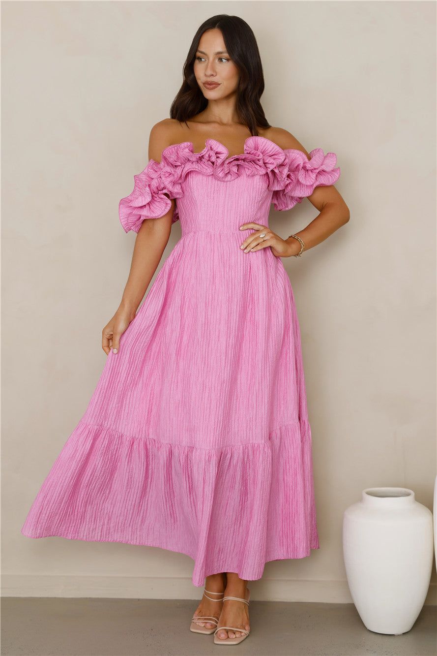 maxi dresses_Magnetic Energy Off Shoulder Maxi Dress PinkM Sku_Pink