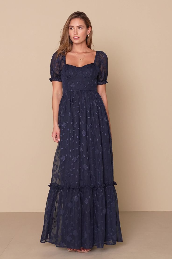 maxi dresses_Phenomenal Sweetness Navy Floral Burnout Bustier Maxi Dress