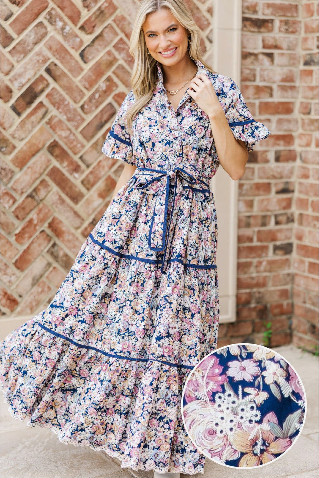 maxi dresses_The Victorious Navy Floral Eyelet Maxi Dress