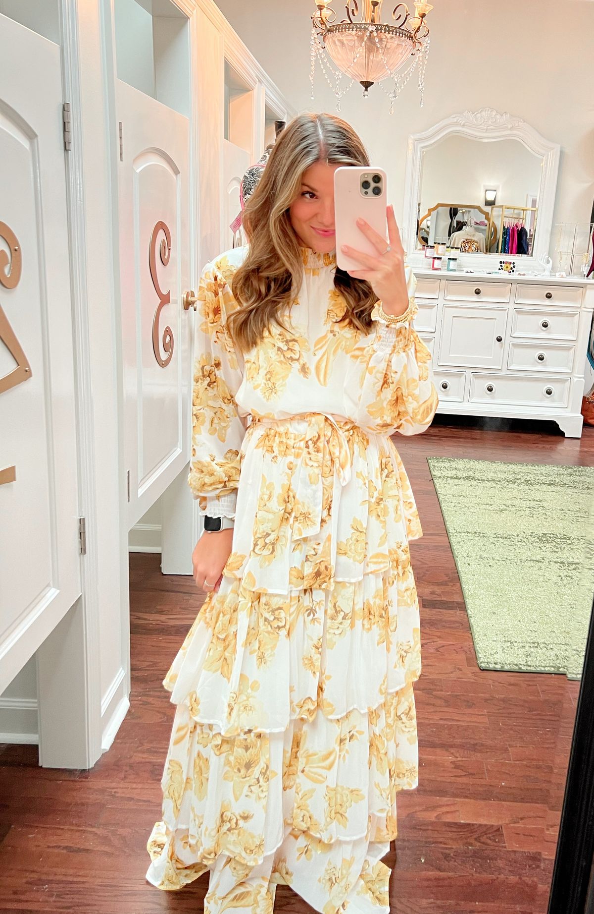 maxi dresses_Printed Smocked High Neckline Woven Maxi Dress - Large / Ivory