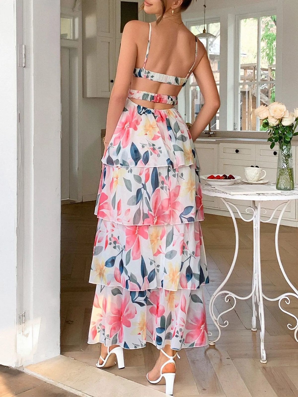 maxi dresses_Floral Print Layered Maxi Cami Dress - Floral / S