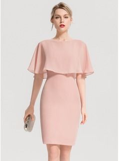 elegant dresses_[€ 135] Moulante scoop longueur genou mousseline robe de cocktail avec robe à volants  - JJ's House