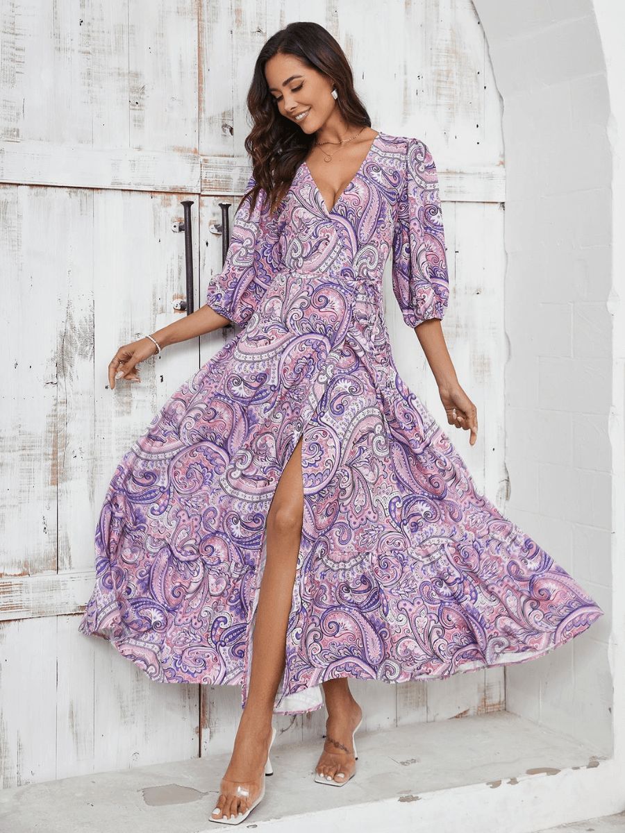 maxi dresses_Western Wonder Paisley Print Maxi Dress - S / Purple