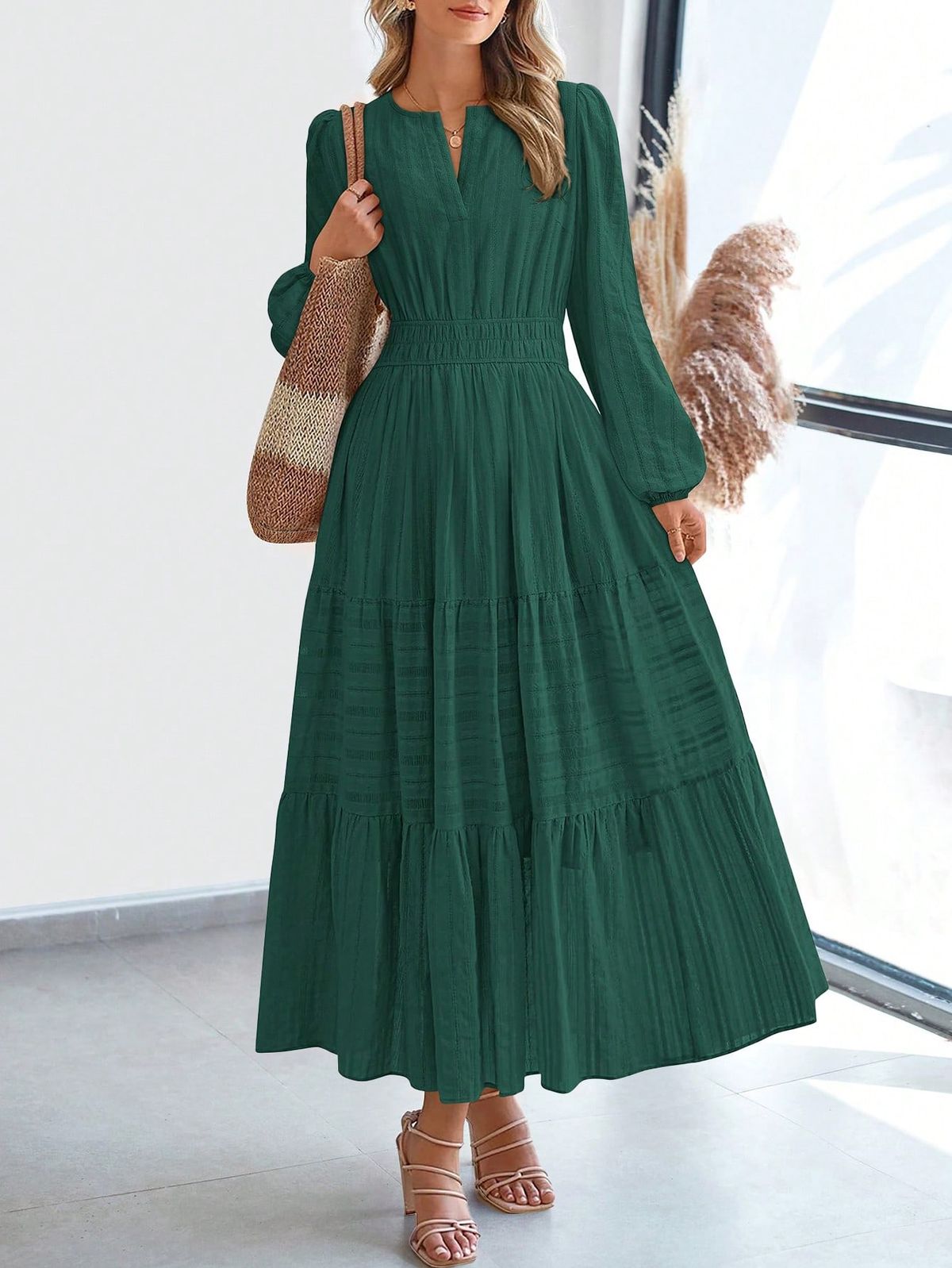 maxi dresses_Women Fall Maxi Dresses Long Sleeve High Waist Tiered Flowy A-Line Boho Bohemian Long Dress Beach Holiday Vacation Wedding Guest Outfit