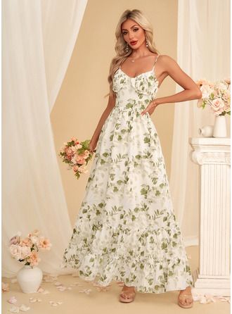 maxi dresses_JJ's House Floral Print V-Neck Spaghetti Straps A-line Printed Fabric Maxi Dress
