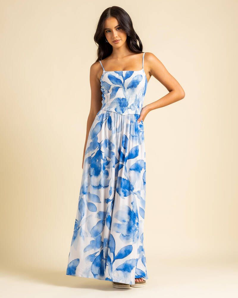 maxi dresses_Shop Mooloola Maia Maxi Dress In Cream/blue - Fast Shipping & Easy Returns